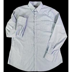 Murano Mens Blue Stripe Long Sleeved Slim Fit Stretch Shirt Snap Button Size‎ L
